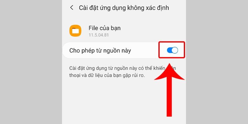 Chọn cho phép từ nguồn này để tải app kubet